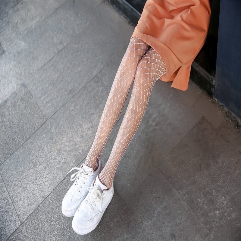 

1pair Plain Fishnet Tights, White