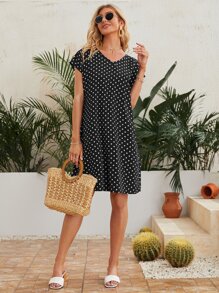 SHEIN Polka Dot Dress - Black - View 3