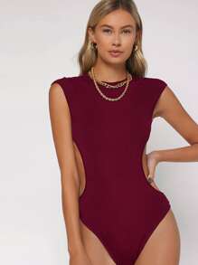 SHEIN BAE 素色鏤空緊身連體衣 - 紫紅色 - 查看 1