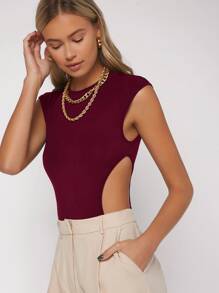 SHEIN BAE 素色鏤空緊身連體衣 - 紫紅色 - 查看 4