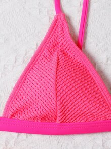 夏季罗纹三角高开叉比基尼套装 - 玫紅色 - 查看 4