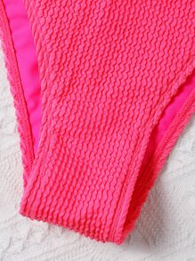 夏季罗纹三角高开叉比基尼套装 - 玫紅色 - 查看 6