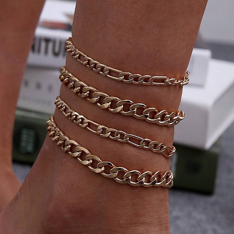 

4pcs Simple Chain Anklet, Gold