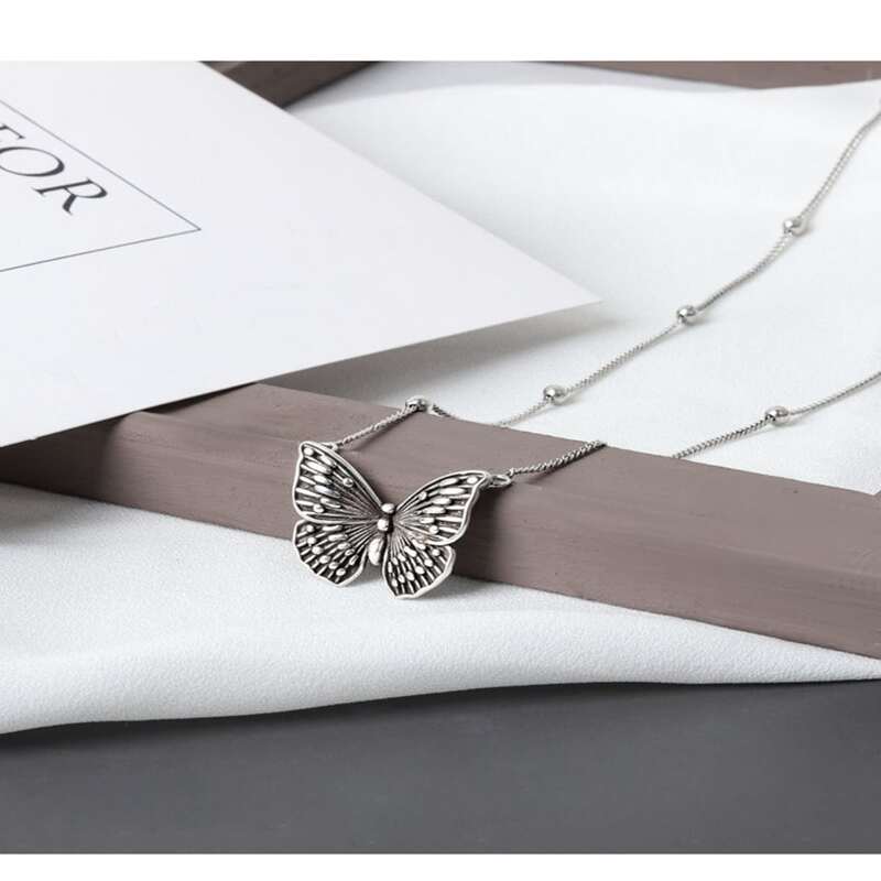 

Butterfly Pendant Necklace, Antique silver