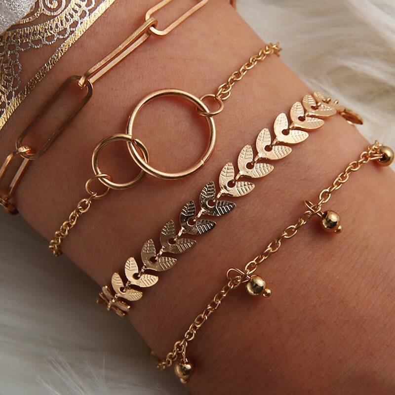 

4pcs Ring Chain Bracelet, Gold