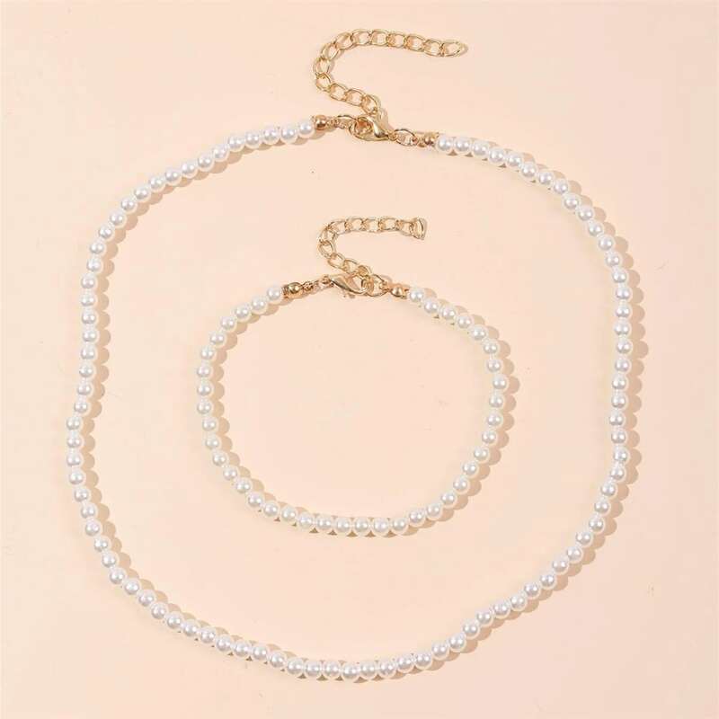 

2pcs Faux Pearl Jewelry Set, Gold