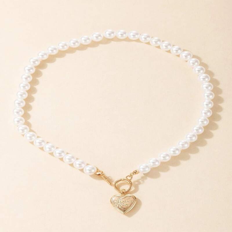 

Heart Faux Pearl Necklace, Gold