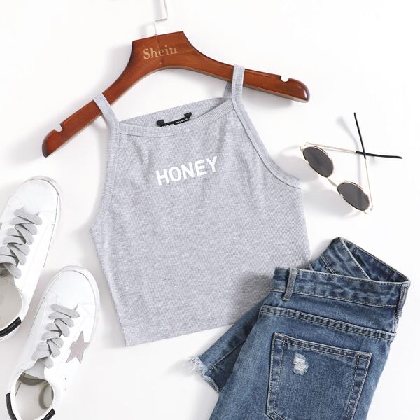 

Letter Graphic Halter Top, Light grey