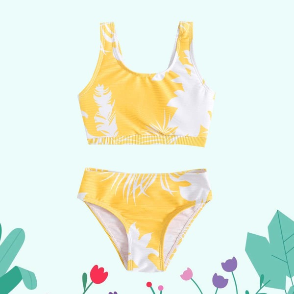 

Toddler Girls Plant Print Bikini Swimsuit, Yellow