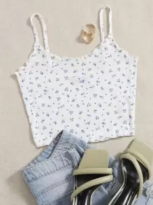 SHEIN EZwear Lettuce Trim Ditsy Floral Cami Top
