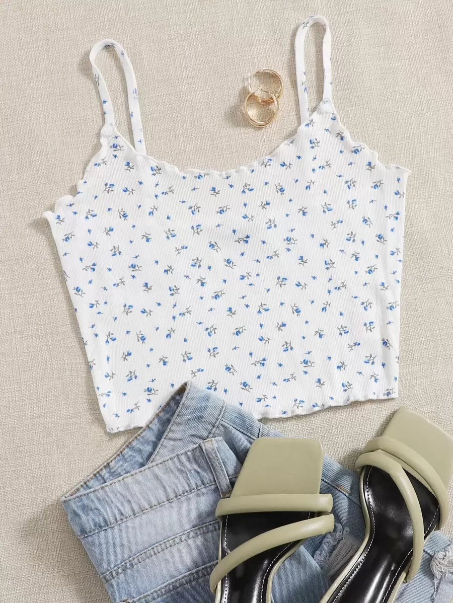 SHEIN EZwear Lettuce Trim Ditsy Floral Cami Top