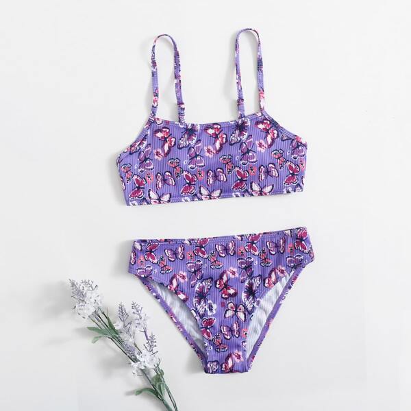 

Girls Butterfly Print Bikini Swimsuit, Purple