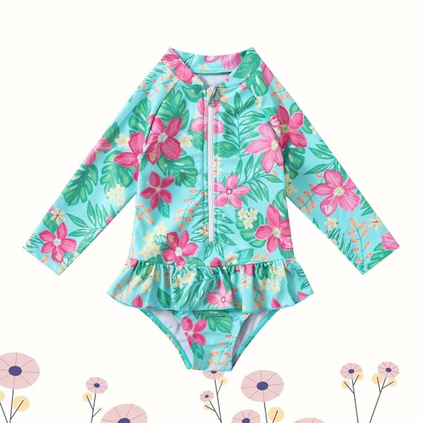 

Toddler Girls Floral Zipper One Piece Swimsuit, Multicolor