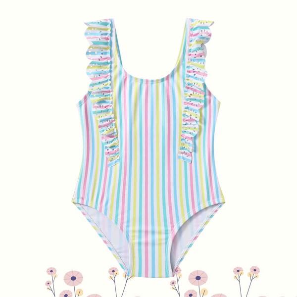 

Toddler Girls Striped Ruffle One Piece Swimsuit, Multicolor