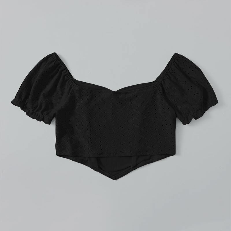 

Eyelet Embroidery Crop Top, Black
