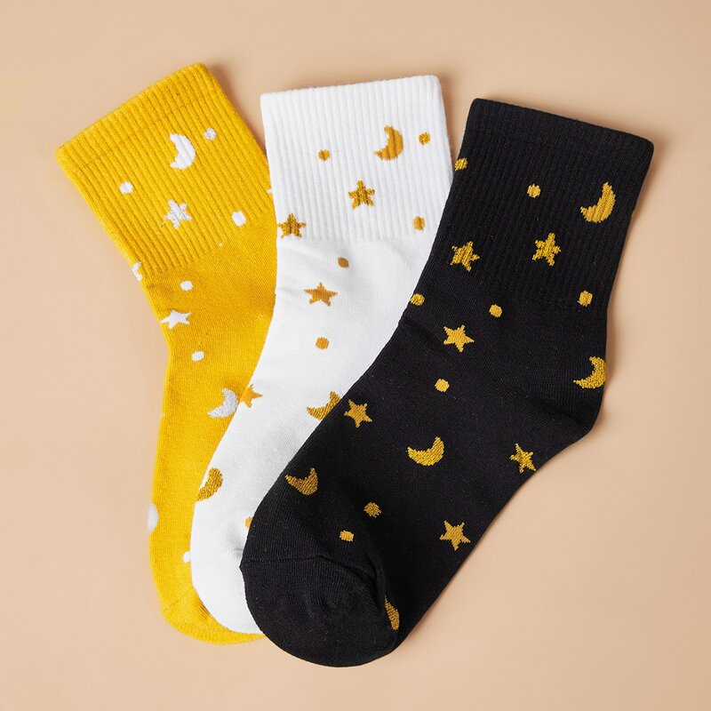 

3pairs Galaxy Print Crew Socks, Multicolor