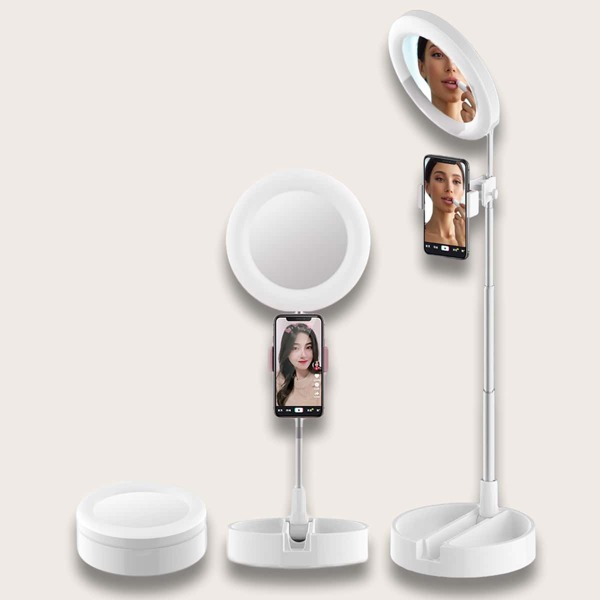 

Foldable Desktop Fill Light With Makeup Mirror, White