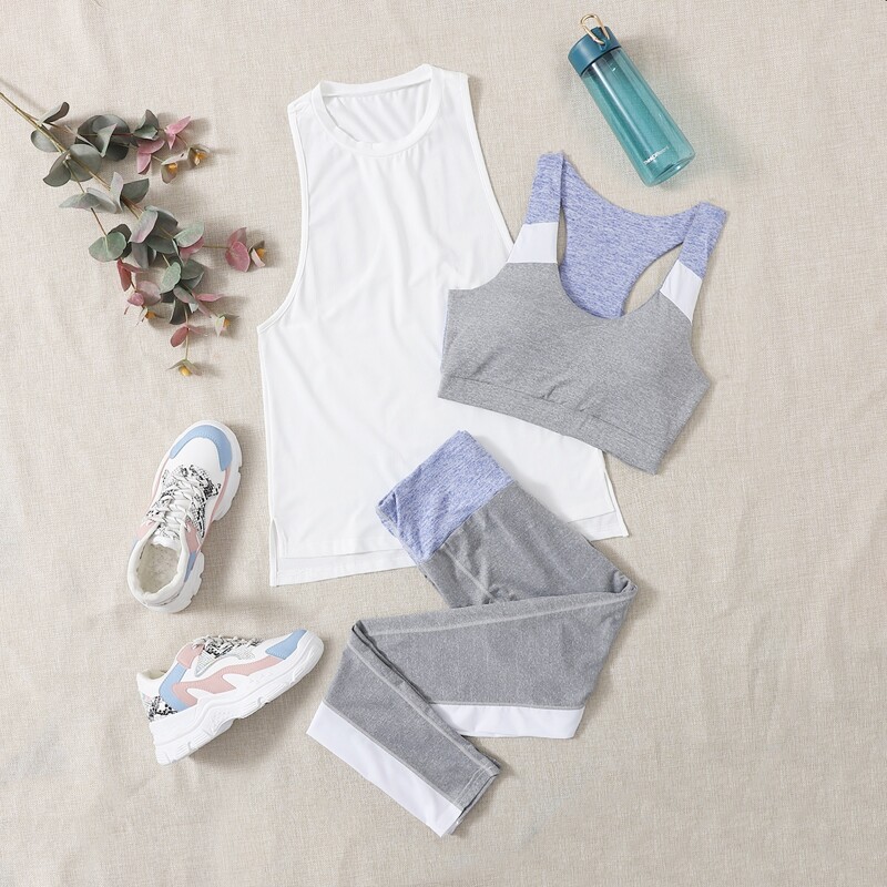 

3pcs Colorblock High Stretch Sports Set, Multicolor