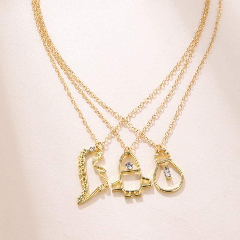 

3pcs Cartoon Pendant Necklace, Gold