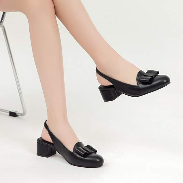 

Bow Decor Slingback Chunky Pumps, Black
