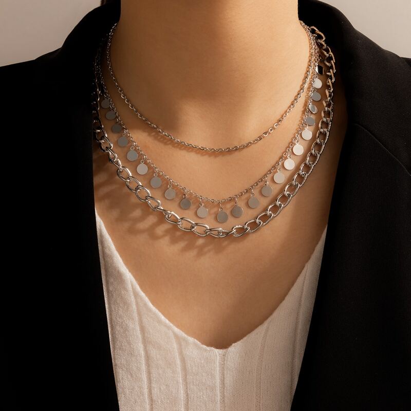 

Disc Layered Chain Necklace, Silver