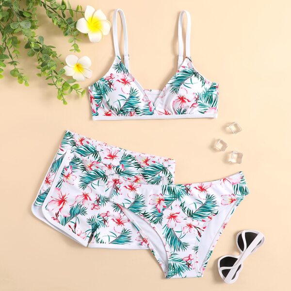 

3pack Girls Random Floral & Tropical Bikini Swimsuit, Multicolor