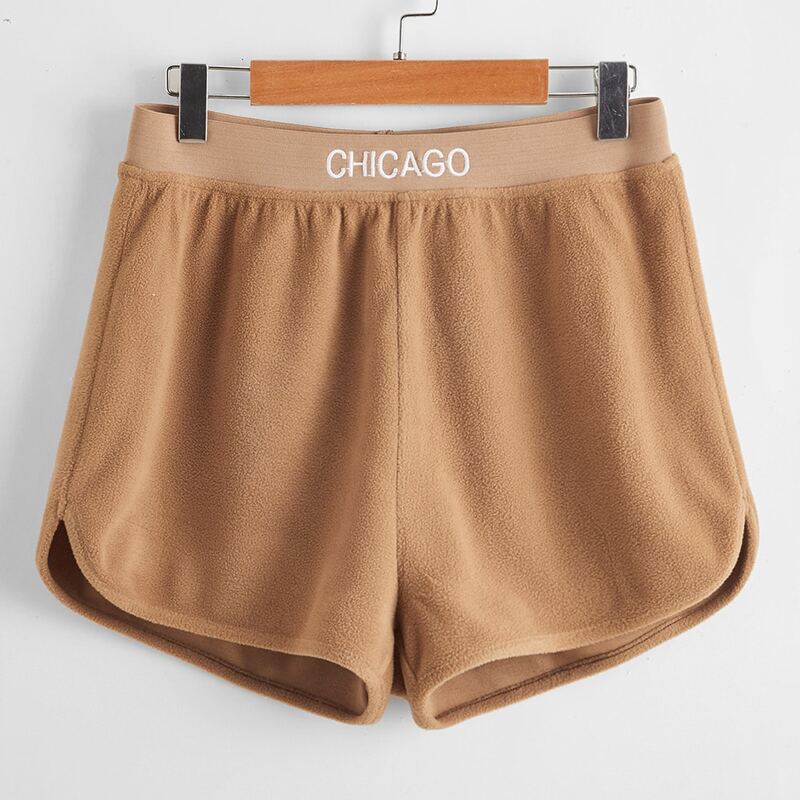 

Letter Embroidery Fleece Shorts, Brown