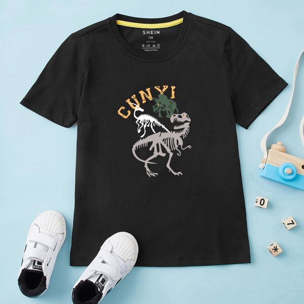 

Toddler Boys Dinosaur & Letter Graphic Tee, Black