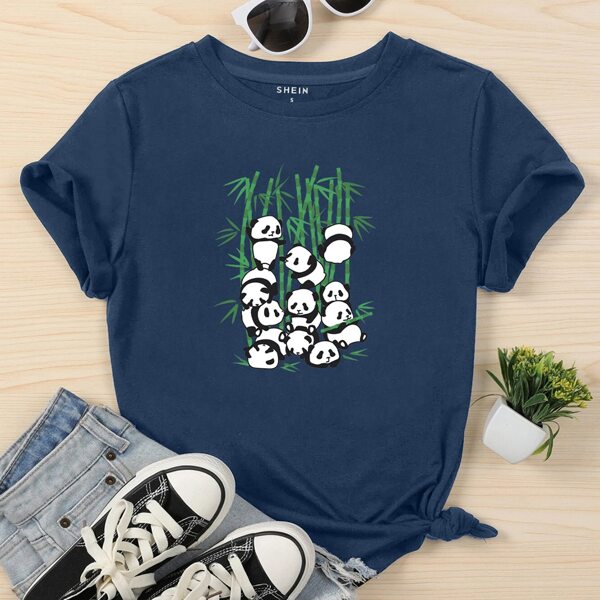 

Panda & Bamboo Print Tee, Navy blue