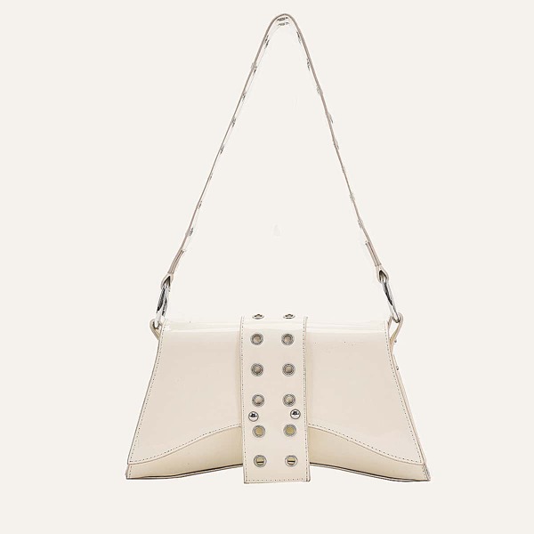 

Eyelet Decor Baguette Bag, White