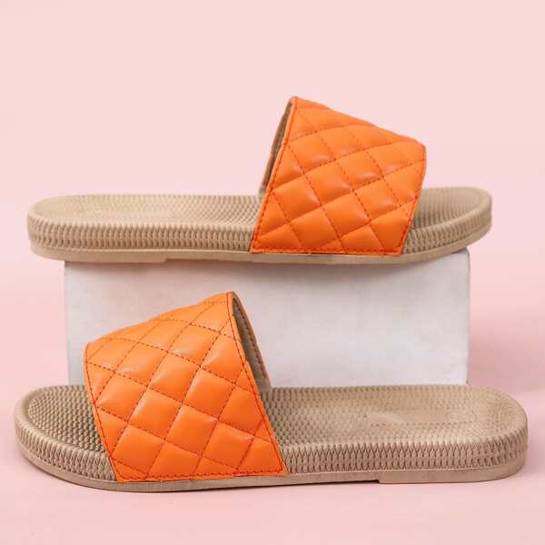 

Open Toe Quilted Slides, Orange