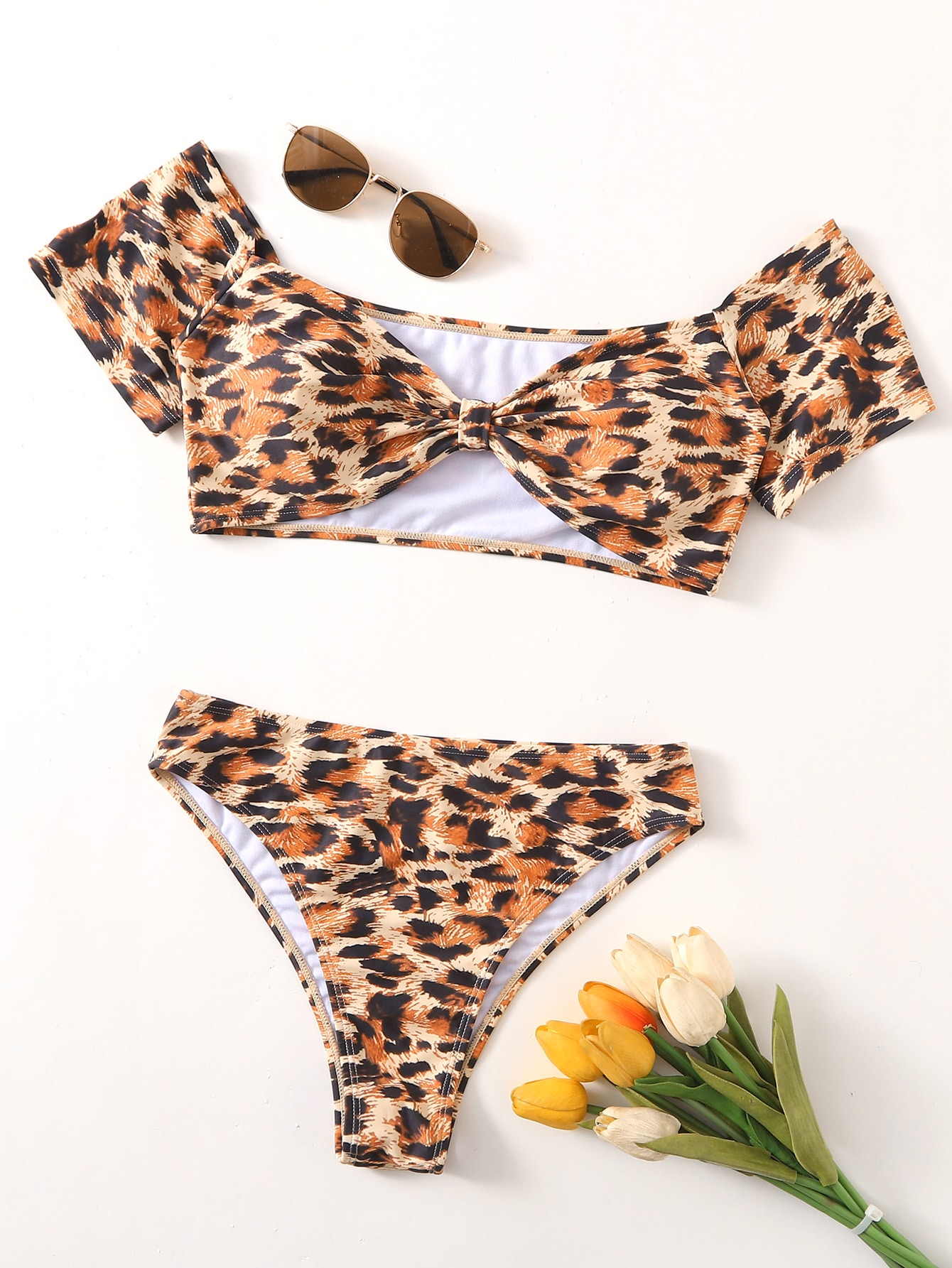 Leopard Print Knot Bikini Swimsuit SHEIN USA