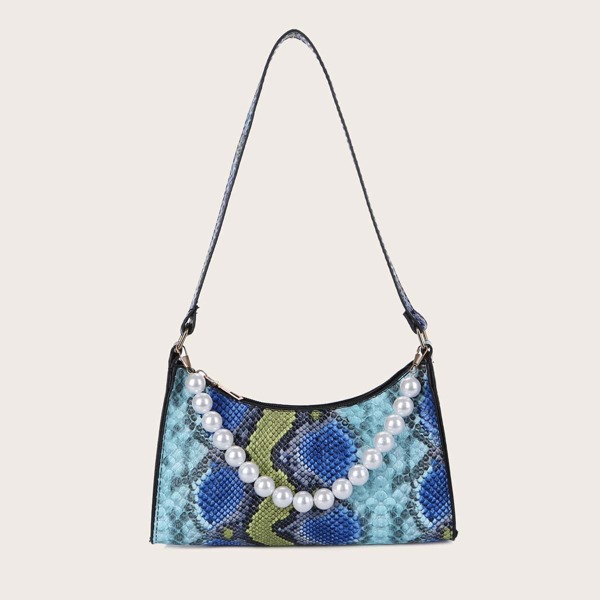

Snakeskin Print Chain Shoulder Bag, Multicolor