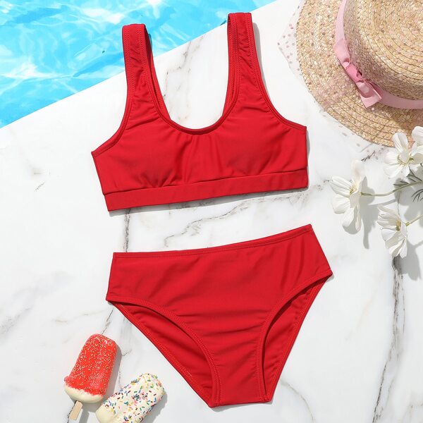 

Girls High Waist Bikini Swimsuit, Red