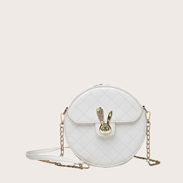 

Quilted Turn-lock Crossbody Bag, White