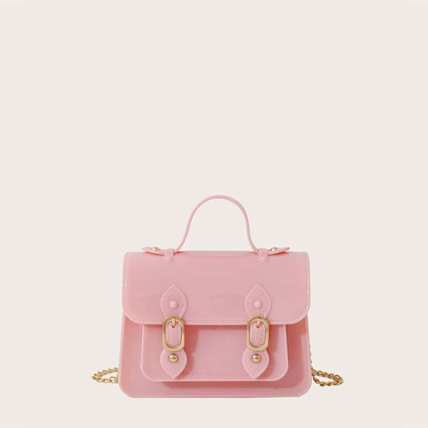 

Girls Buckle Decor Flap Satchel Bag, Pink