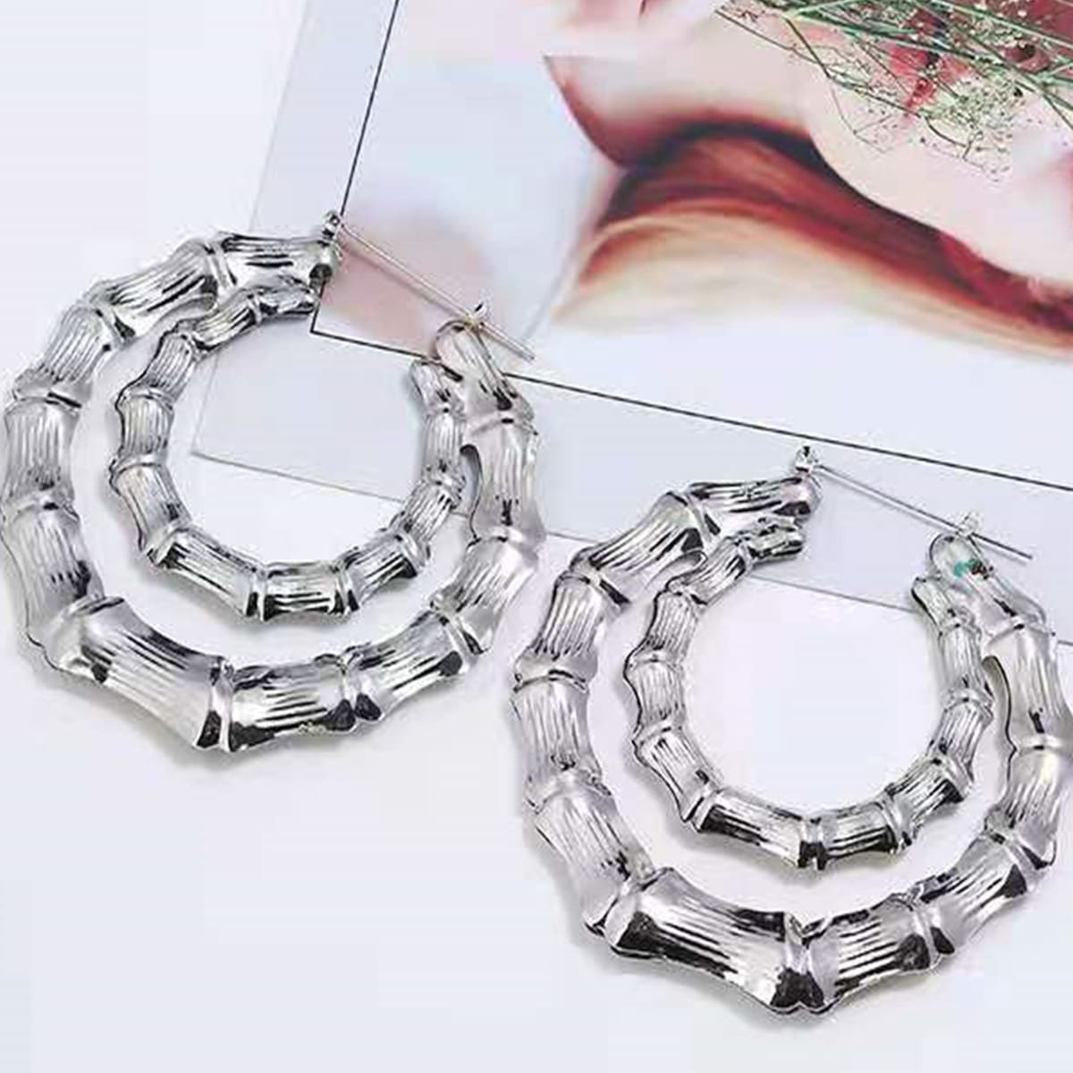 

Bamboo Ring Hoop Earrings, Silver