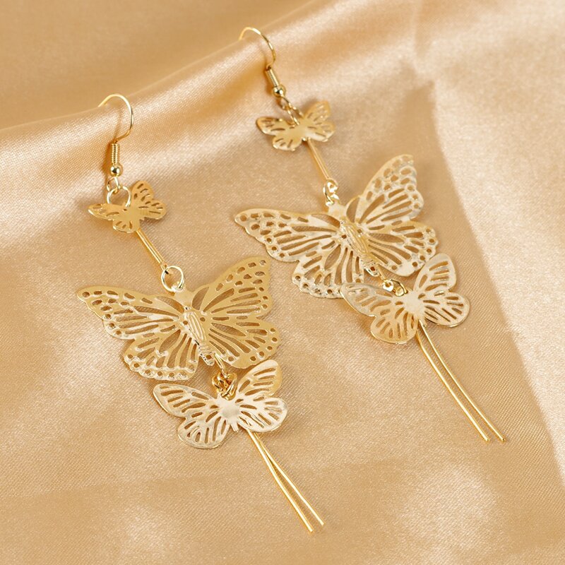 

Hollow Out Butterfly Design Drop Earrings, Gold