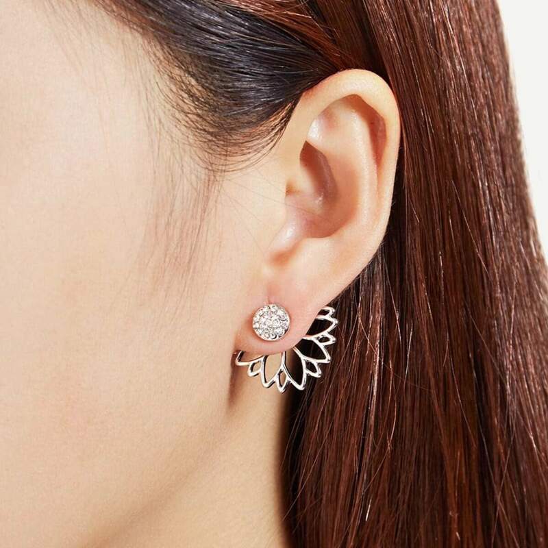 

Rhinestone Flower Design Earring Jacket, Silver