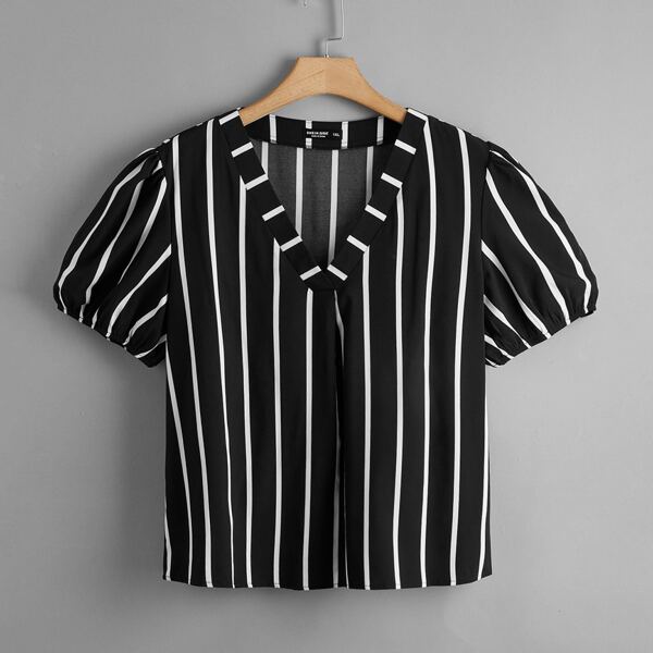 

Plus Vertical Striped Blouse, Black