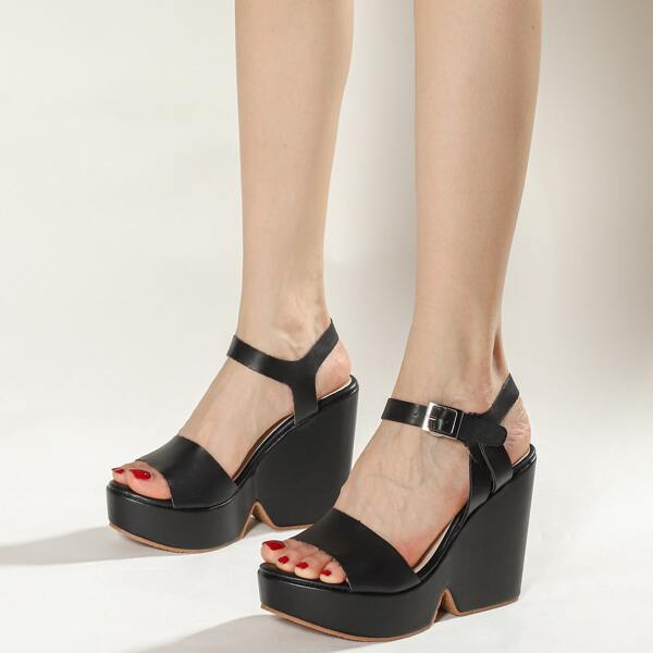 

Ankle Strap Wedge Sandals, Black