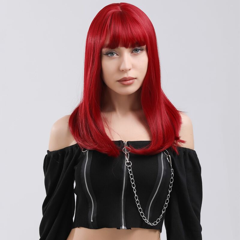 

Natural Long Straight Wig With Bangs, Burgundy