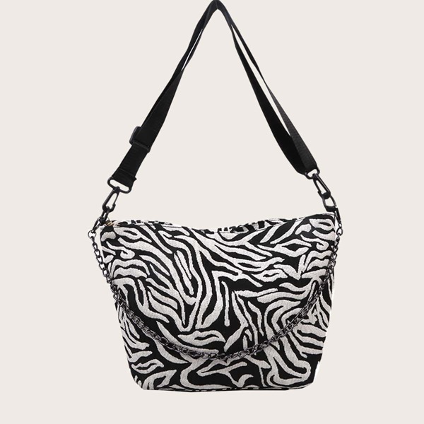 

Zebra Striped Crossbody Bag, Black and white