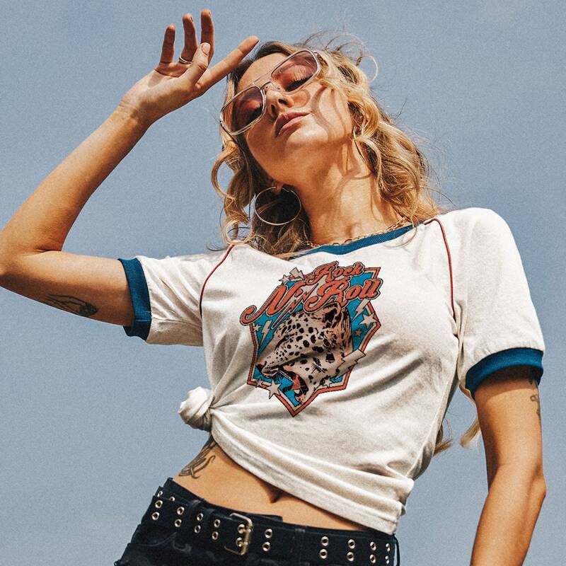 

Cheetah Print Contrast Binding Tee, White