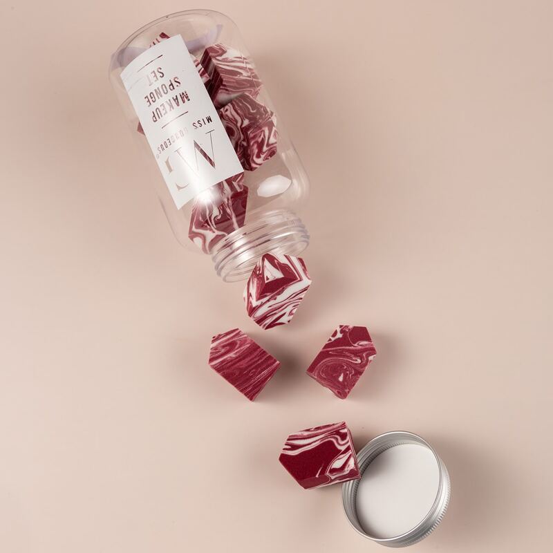 12pcs Marble Pattern Makeup Sponge, Burgundy