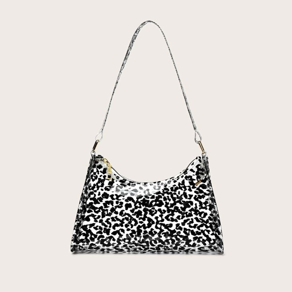 

Clear Allover Graphic Baguette Bag, Black clear