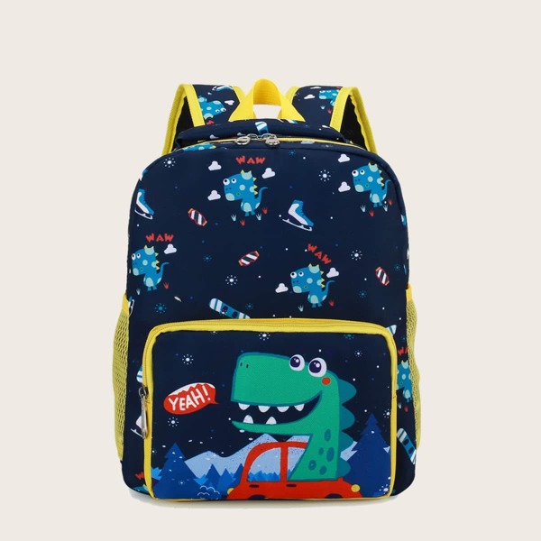 

Boys Cartoon Dinosaur Pattern Backpack, Blue