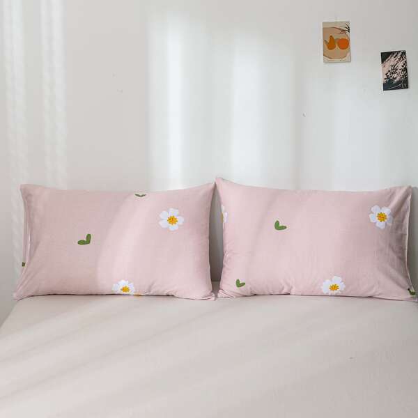 

1pair Flower Print Pillowcase Without Filler, Baby pink
