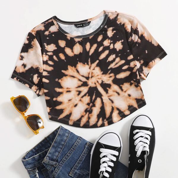 

Curved Hem Tie Dye Top, Multicolor