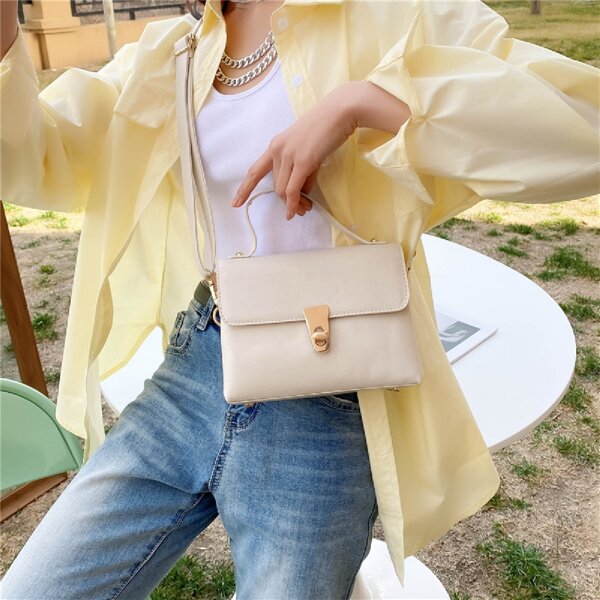 

Minimalist Turn-Lock Satchel Bag, Beige